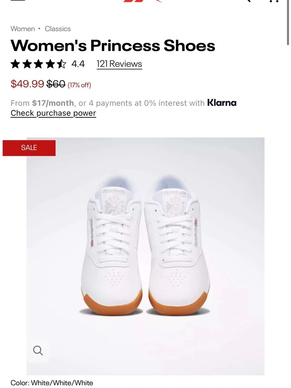 Reebok White Athletic Sneakers with Gum Sole